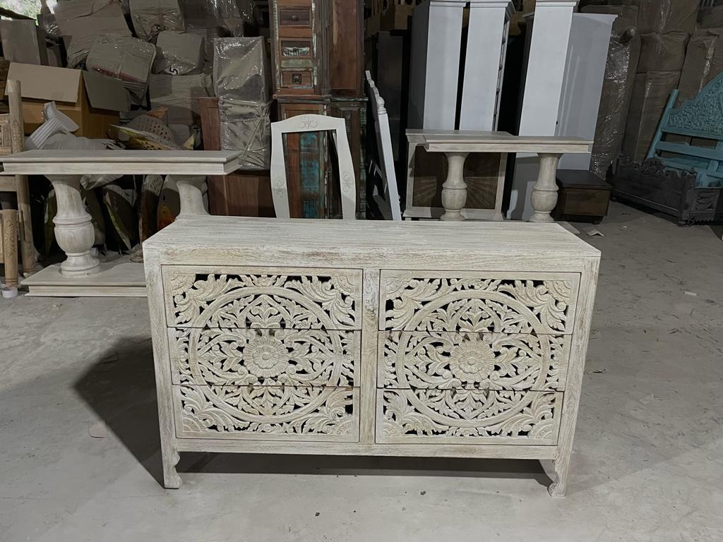 Lombok Hand Carved Wooden Six Drawer Dresser/ Hand Made wooden Dresser