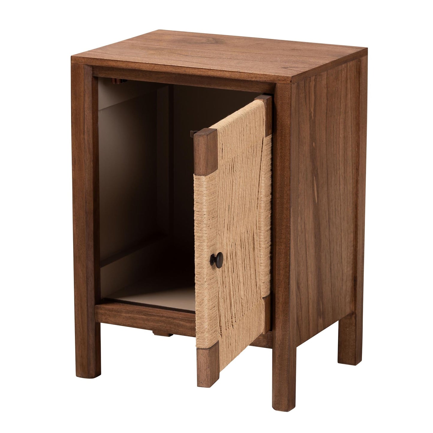 CALVIN & BAY MODERN RATTAN BOHEMIAN BROWN FINISHED WOOD NIGHTSTAND/BEDSIDE TABLE