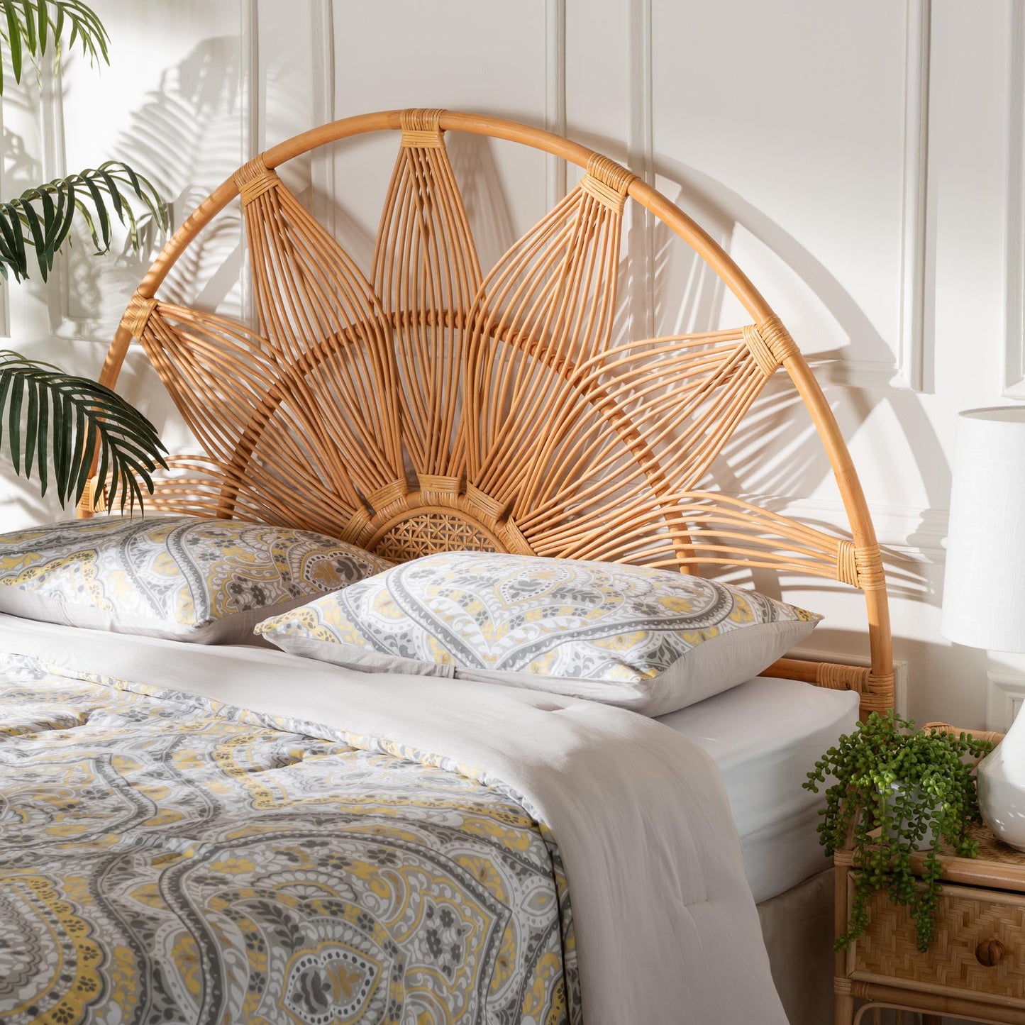 CALVIN & BAY MODERN BOHEMIAN NATURAL RATTAN STANDALONE HEADBOARD