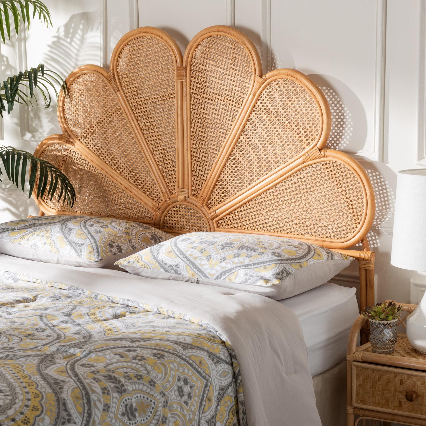 CALVIN & BAY MODERN FLOWER BOHEMIAN RATTAN STANDALONE HEADBOARD