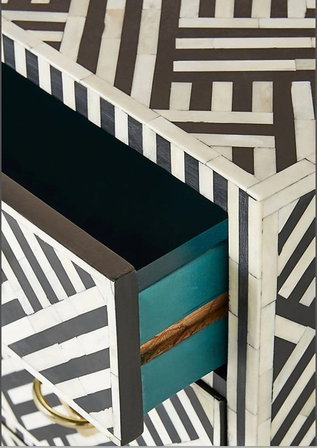 Bone Inlay Handmade 3 Drawer Black and white Entryway / Bedside