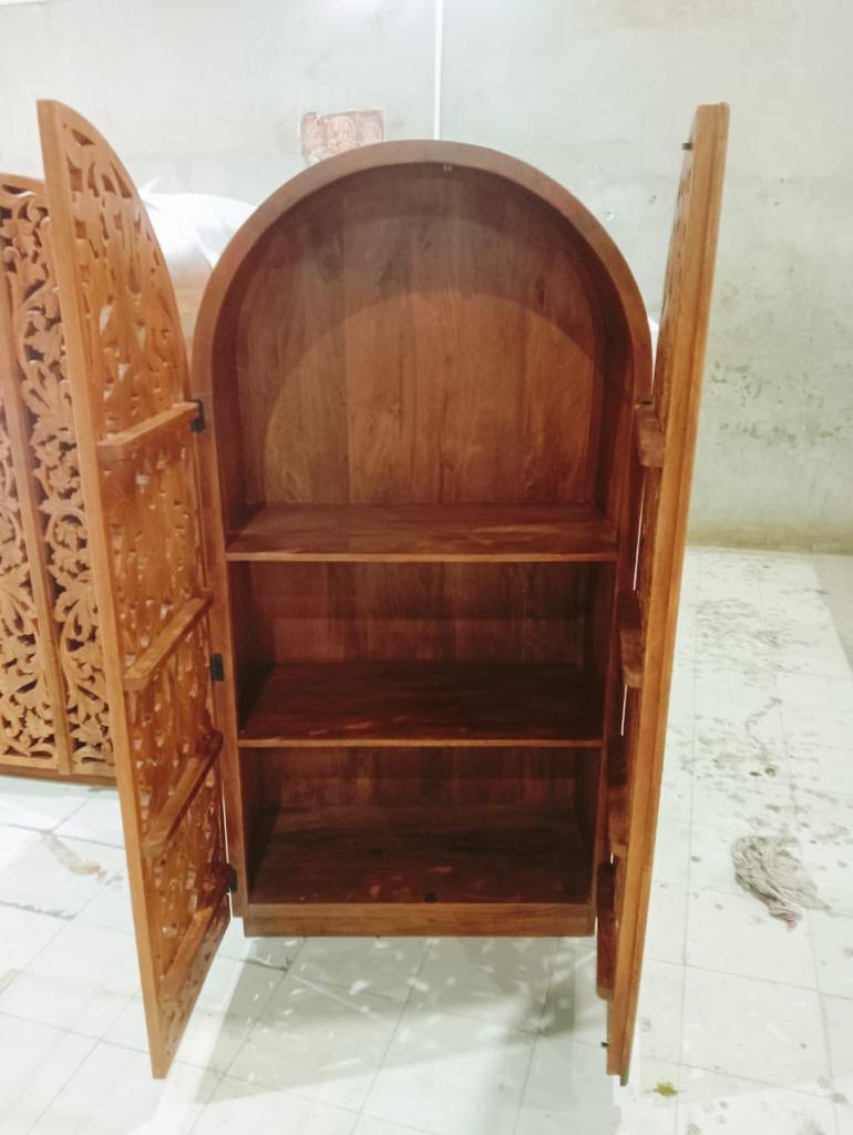 Sitra Arched Natural Floral Hand Carved Wood Storage Cabinet