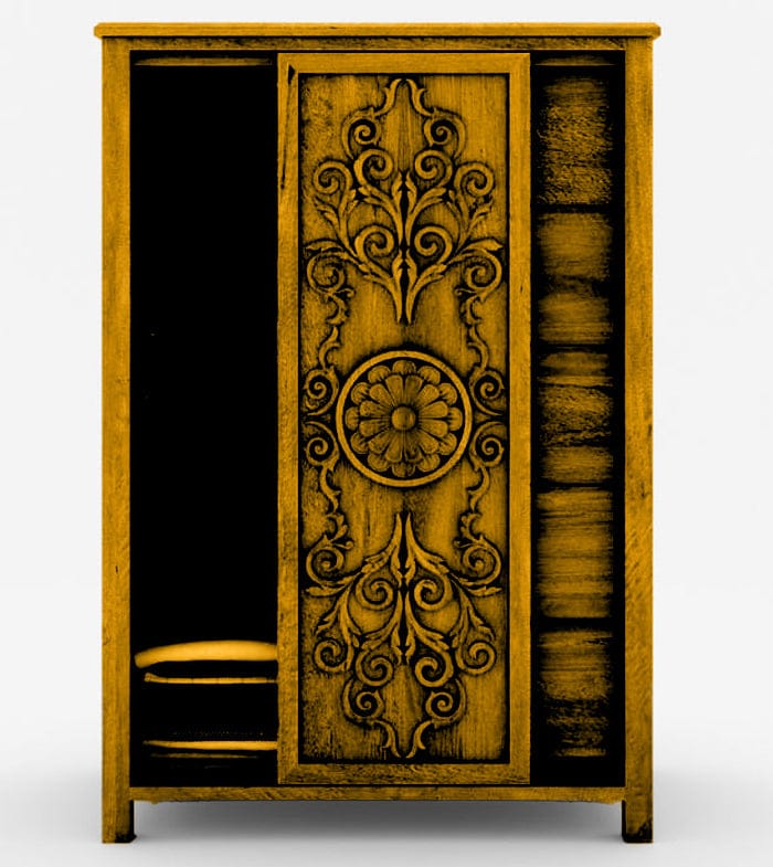 Dynasty Mughal Hand Carved Solid Wooden 5-Drawer Armoire / Tall Dresser