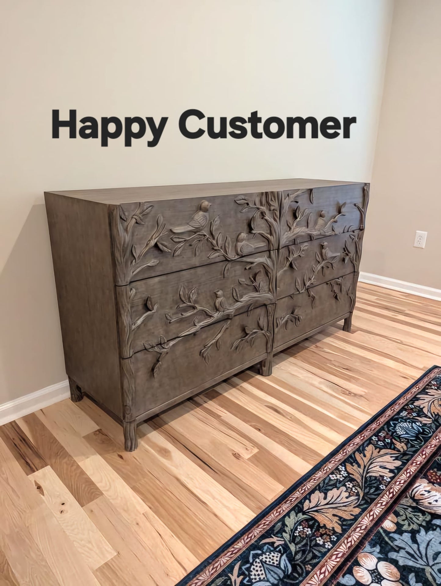 Hand Carved Ornithology Six-Drawer Dresser