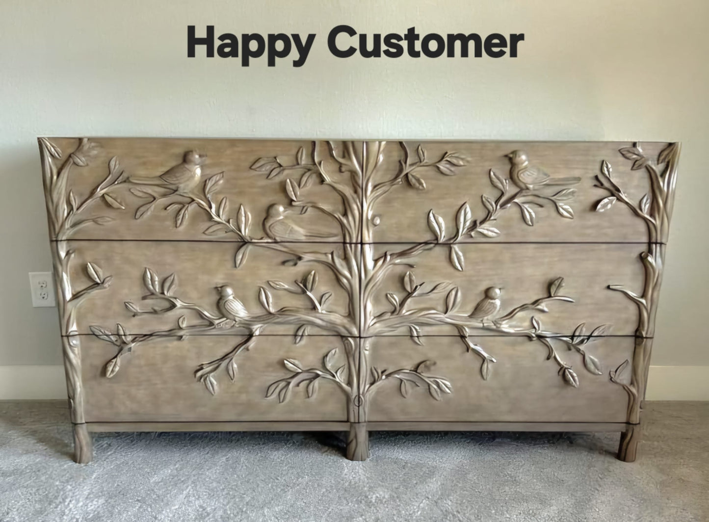 Hand Carved Ornithology Six-Drawer Dresser