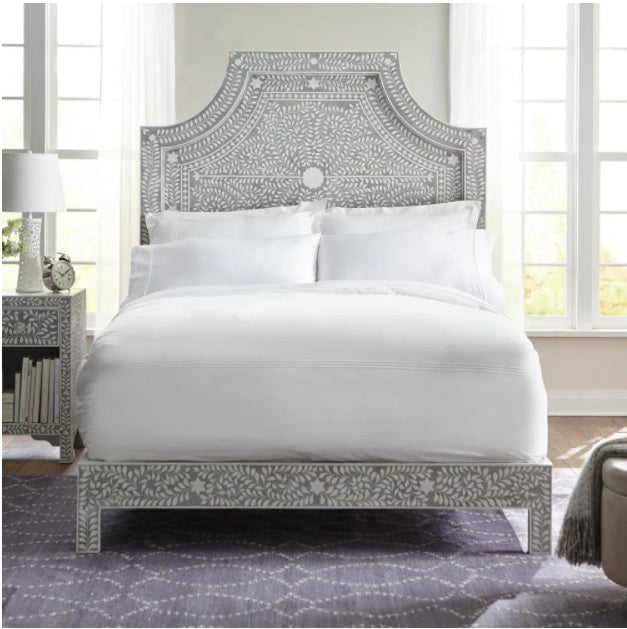 Cama con incrustaciones de hueso hecha a mano con marco de madera de mango duradero