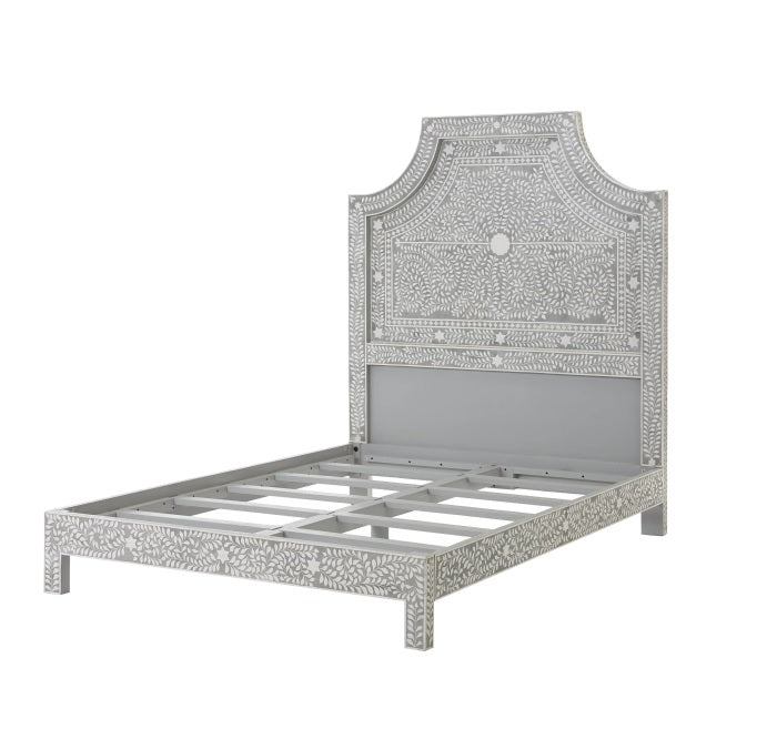 Cama con incrustaciones de hueso hecha a mano con marco de madera de mango duradero