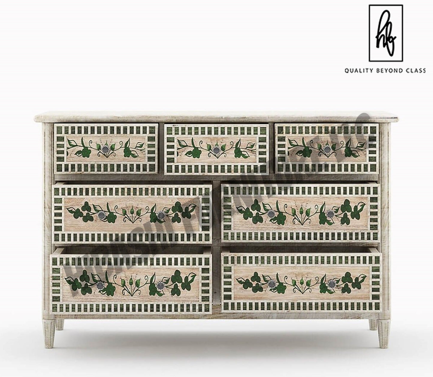 HALINA Handpainted Mango Wood 7 Drawer Bedroom Dresser
