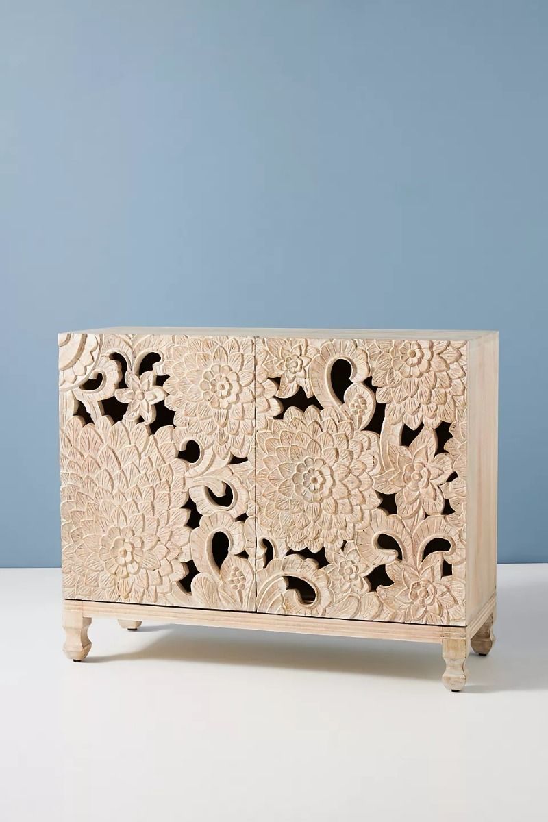 Lotus Hand carved Entryway Cabinet