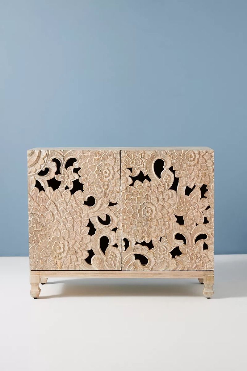 Lotus Hand carved Entryway Cabinet