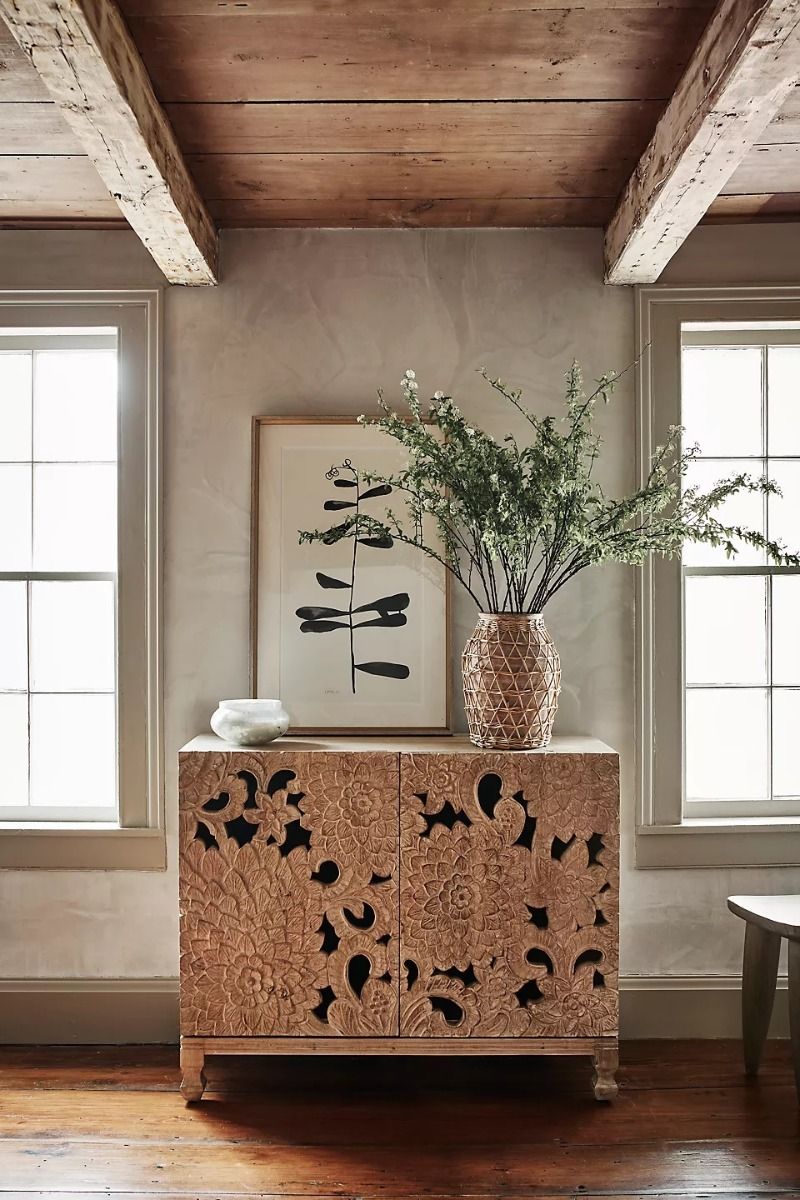 Lotus Hand carved Entryway Cabinet