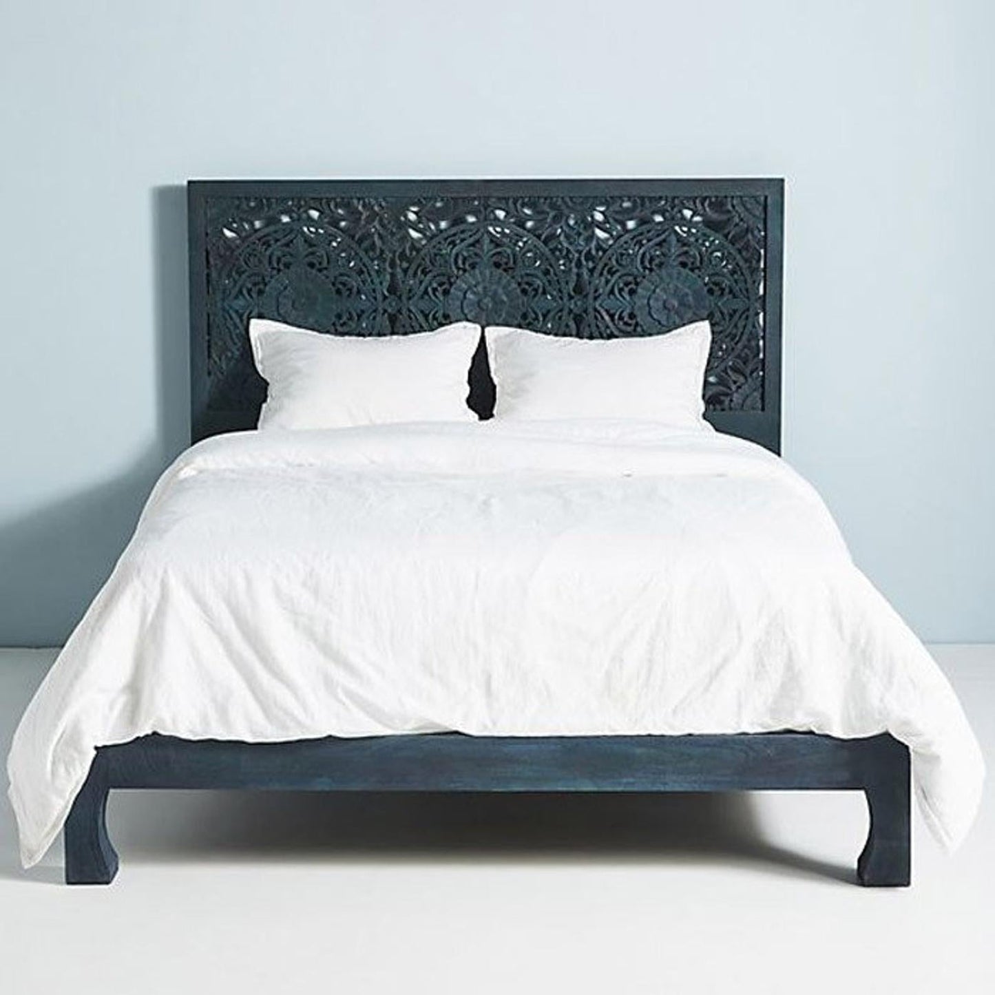 Dynasty Low Line Hand Carved Indian Wooden Bed Frame