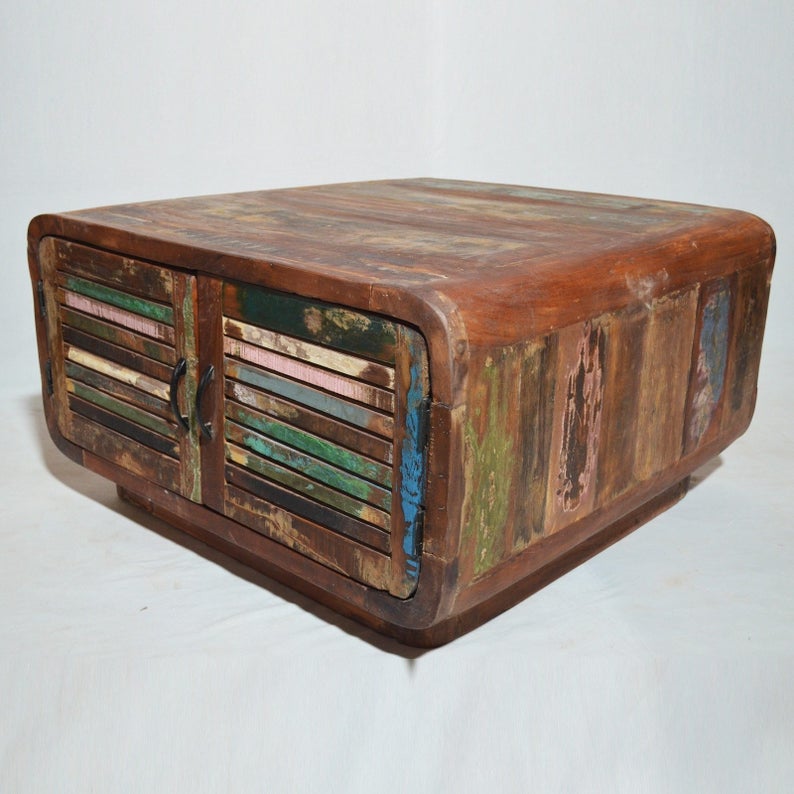 Salvage Reclaimed Timber Wooden 4 Doors Coffee Table / Center Table