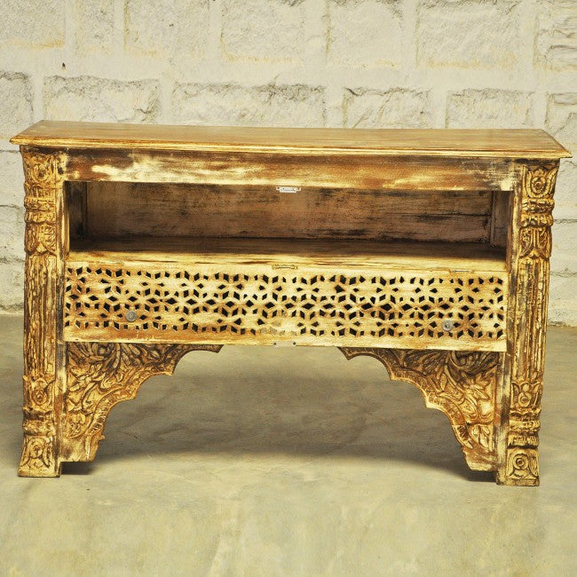 Mesa de recibidor tallada estilo Mehrab con un cajón