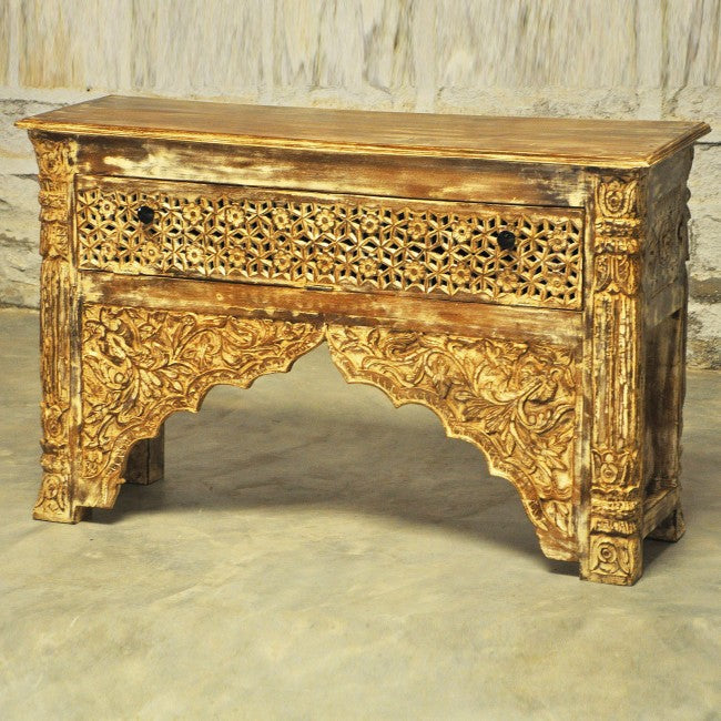 Mesa de recibidor tallada estilo Mehrab con un cajón