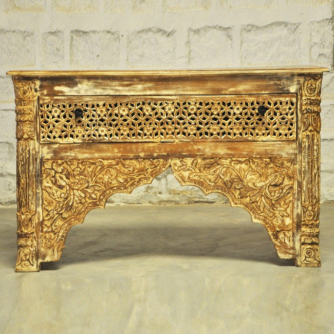 Mesa de recibidor tallada estilo Mehrab con un cajón