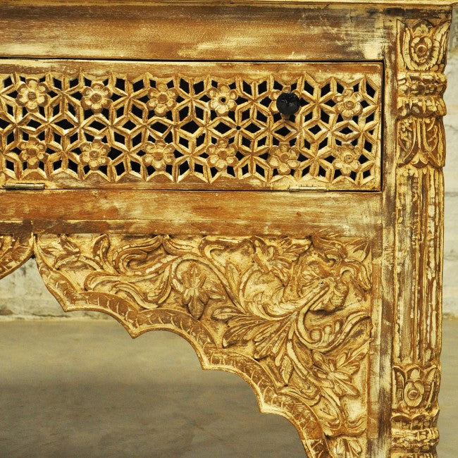 Mesa de recibidor tallada estilo Mehrab con un cajón