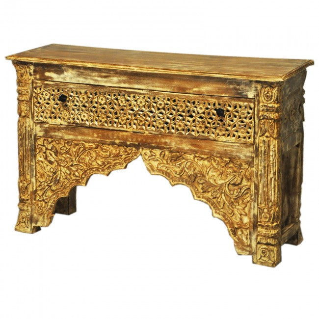 Mesa de recibidor tallada estilo Mehrab con un cajón