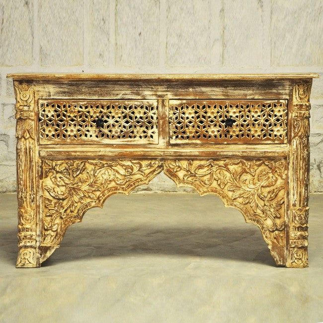 Mesa de recibidor tallada estilo Mehrab con cajones