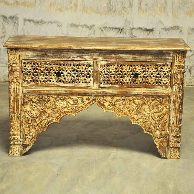 Mesa de recibidor tallada estilo Mehrab con cajones