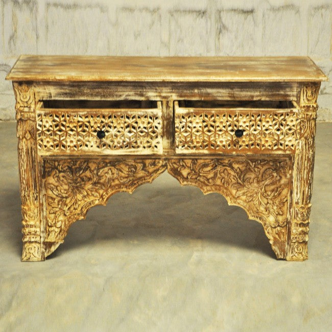 Mesa de recibidor tallada estilo Mehrab con cajones