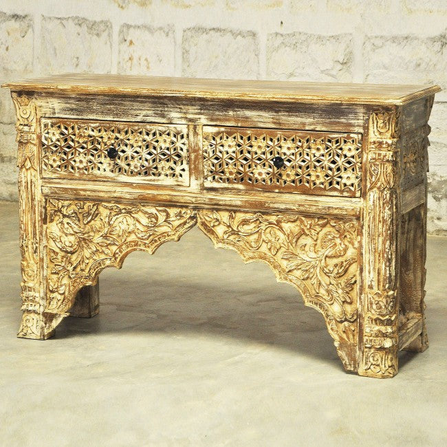 Mesa de recibidor tallada estilo Mehrab con cajones