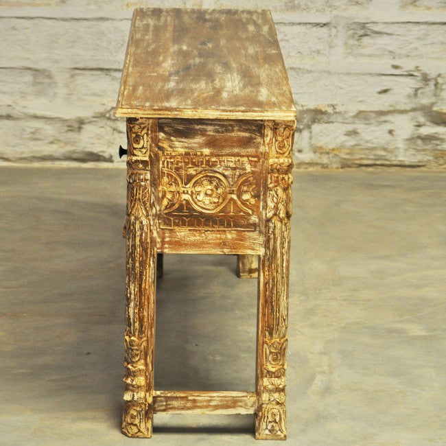 Consola/Mesa de recibidor tallada estilo Mehrab con cajones - Lavado crema
