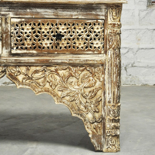 Mesa de recibidor tallada estilo Mehrab con cajones