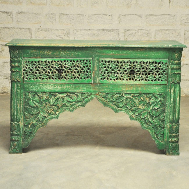 Mesa de recibidor tallada estilo Mehrab con cajones