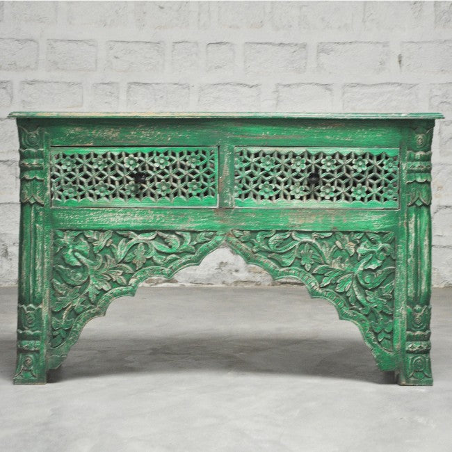 Mesa de recibidor tallada estilo Mehrab con cajones