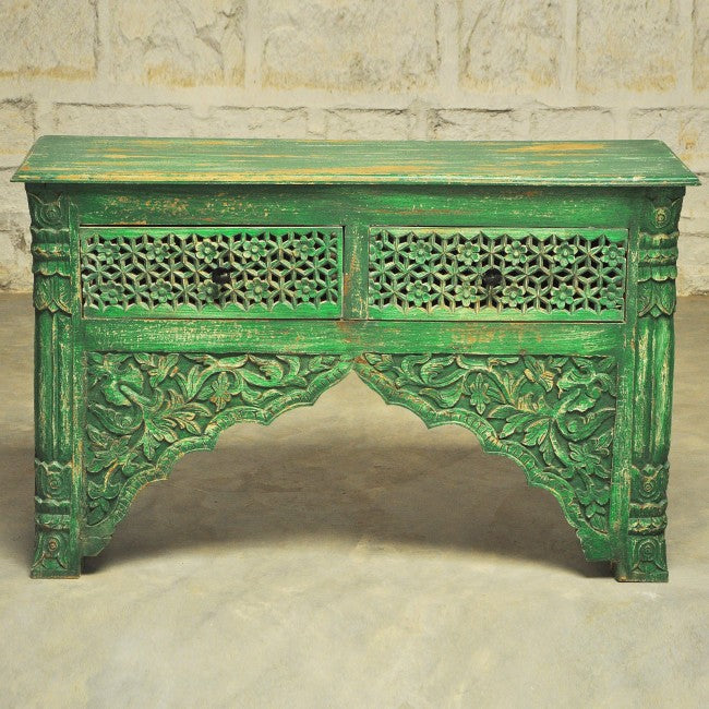 Mesa de recibidor tallada estilo Mehrab con cajones