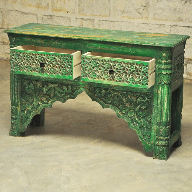 Mesa de recibidor tallada estilo Mehrab con cajones