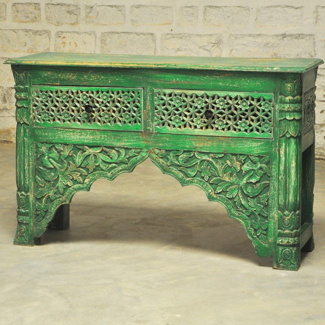 Mesa de recibidor tallada estilo Mehrab con cajones