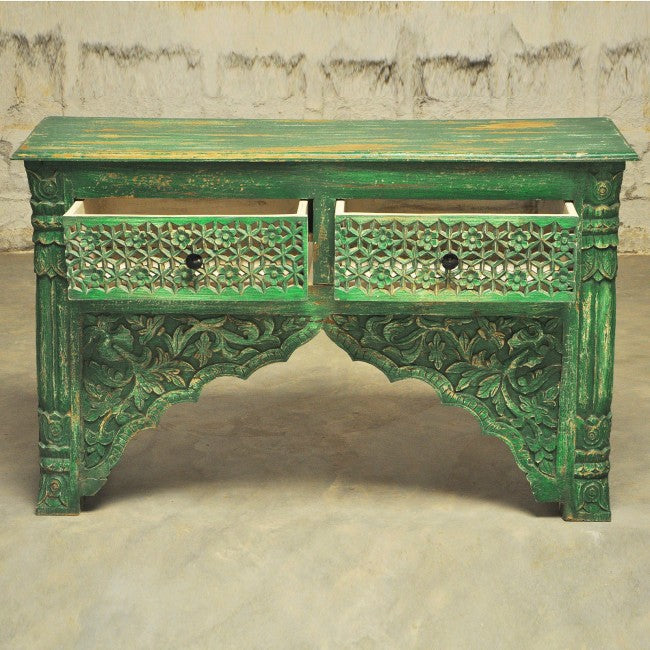 Mesa de recibidor tallada estilo Mehrab con cajones