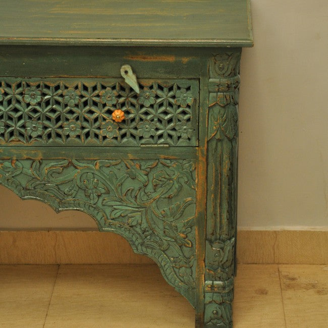 Mesa de recibidor tallada estilo Mehrab con un cajón