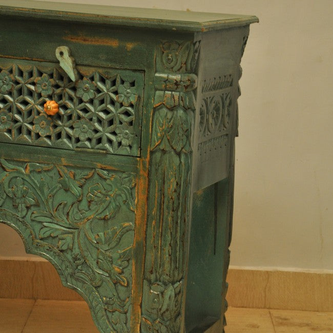 Mesa de recibidor tallada estilo Mehrab con un cajón