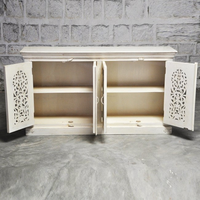 Jali Solid 4 Door Wooden Sideboard White 160-40-90