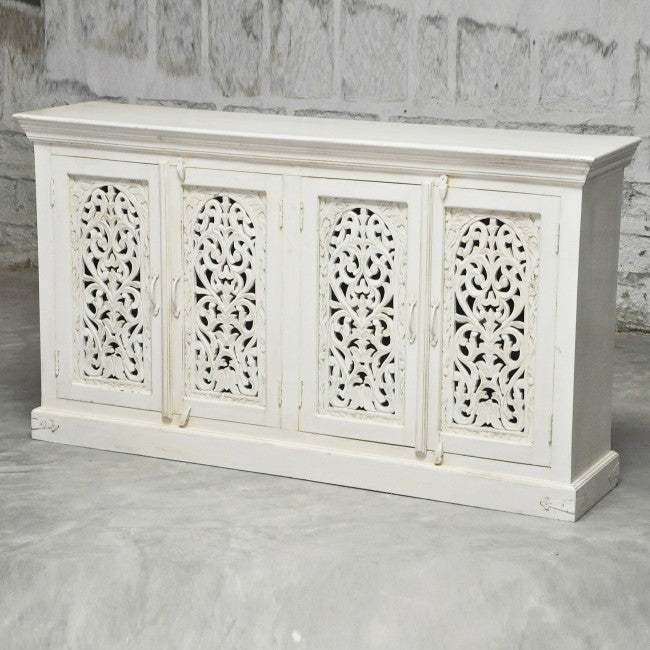 Jali Solid 4 Door Wooden Sideboard White 160-40-90