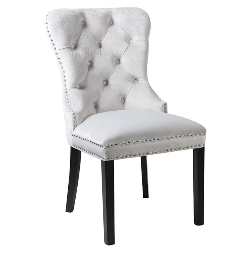 Silla con respaldo de anillo capitoné de terciopelo gris ALAPAN