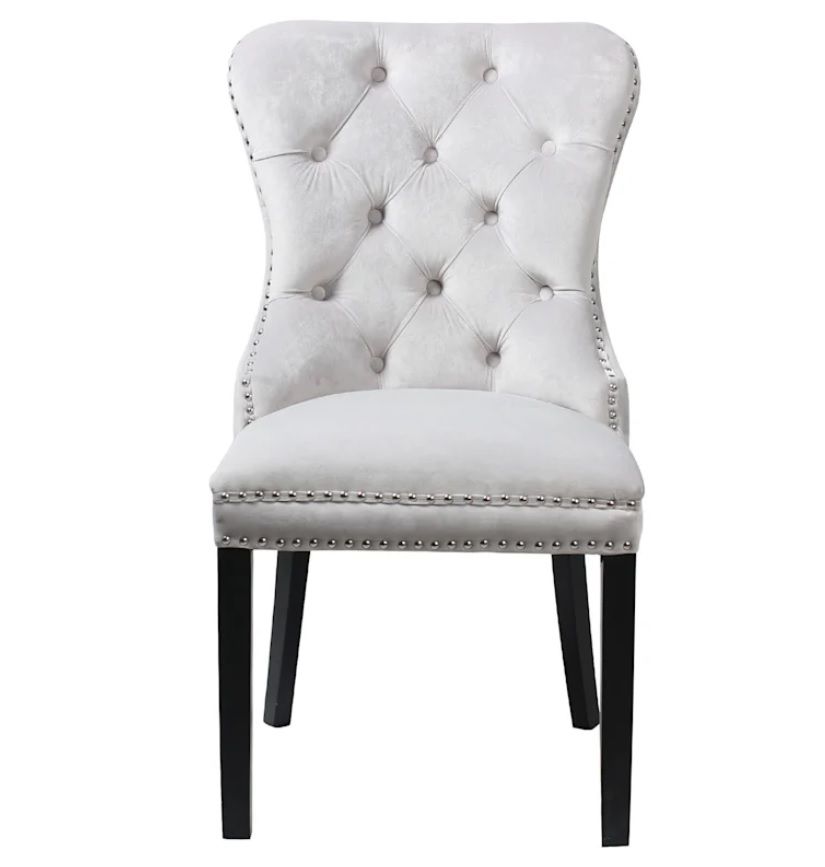 Silla con respaldo de anillo capitoné de terciopelo gris ALAPAN