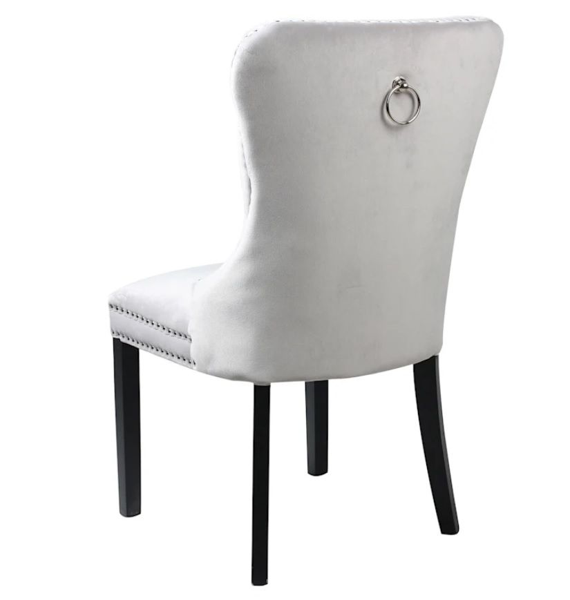 Silla con respaldo de anillo capitoné de terciopelo gris ALAPAN