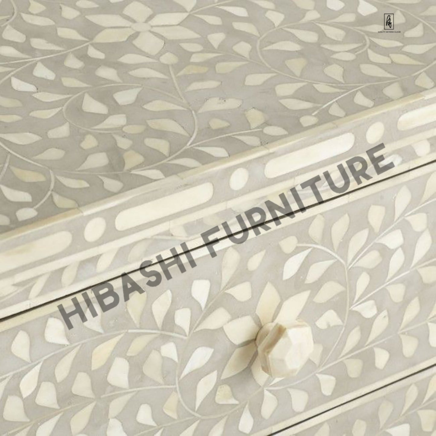Santana Bone inlay White Floral 2 Drawer Bedside Lamp Table