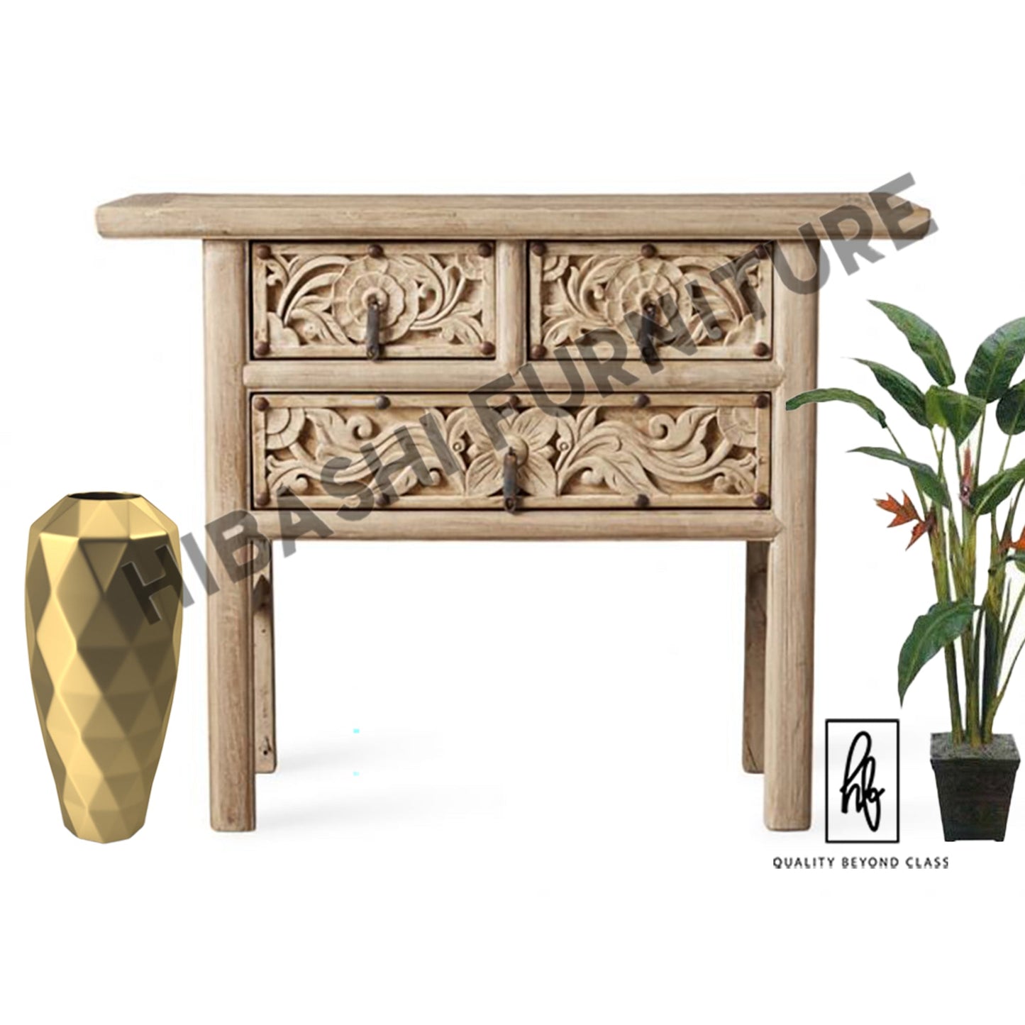 Mesa de recibidor de madera maciza tallada a mano de Rasruman