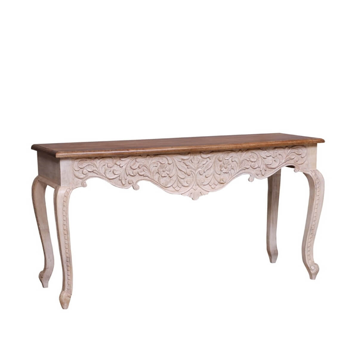 French Reclaimed Wood Hand Carved Floral Hall Table