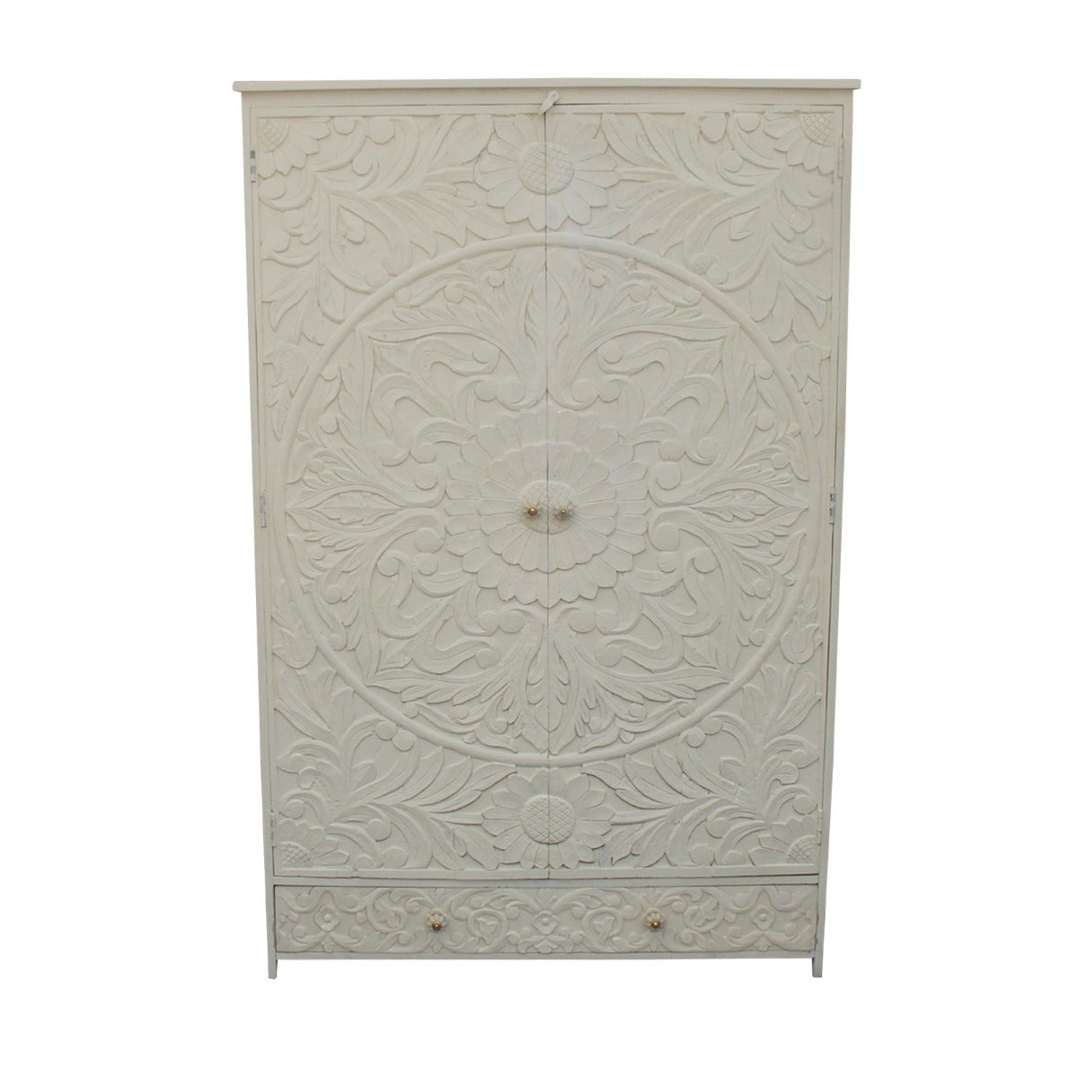 Armario de madera maciza con diseño floral tallado a mano de la India