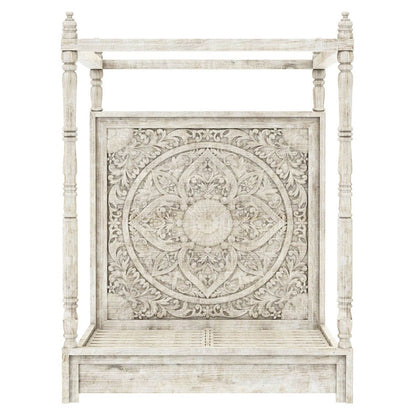 Ilano Weathered Hand-carved Solid Mango Wood Canopy Platform Bed