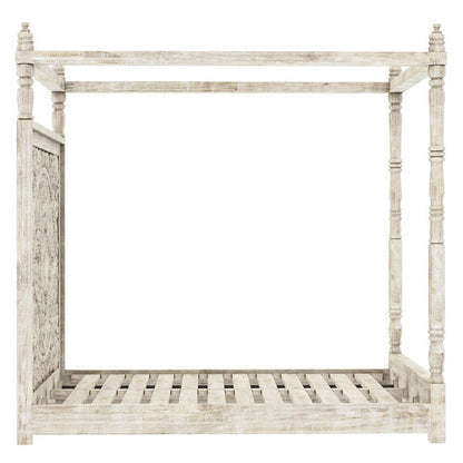 Ilano Weathered Hand-carved Solid Mango Wood Canopy Platform Bed