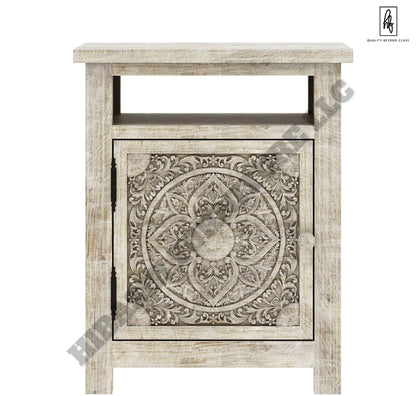 ILANO Weathered Hand-carved Solid Mango Wood Nightstand