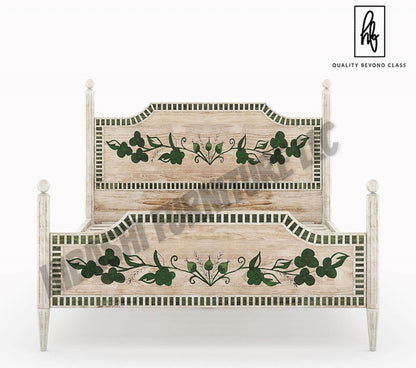 Halina Handpainted Mango Wood Platform Bed