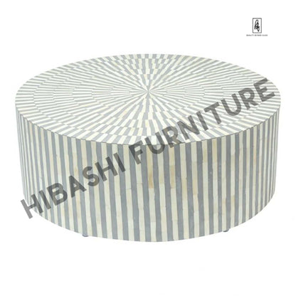 Bone Inlay Strip-Design Round Coffee Table